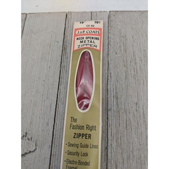 Vintage J&P Coats Neck Opening Metal Zipper 18" Red 128 - Picture 2 of 4